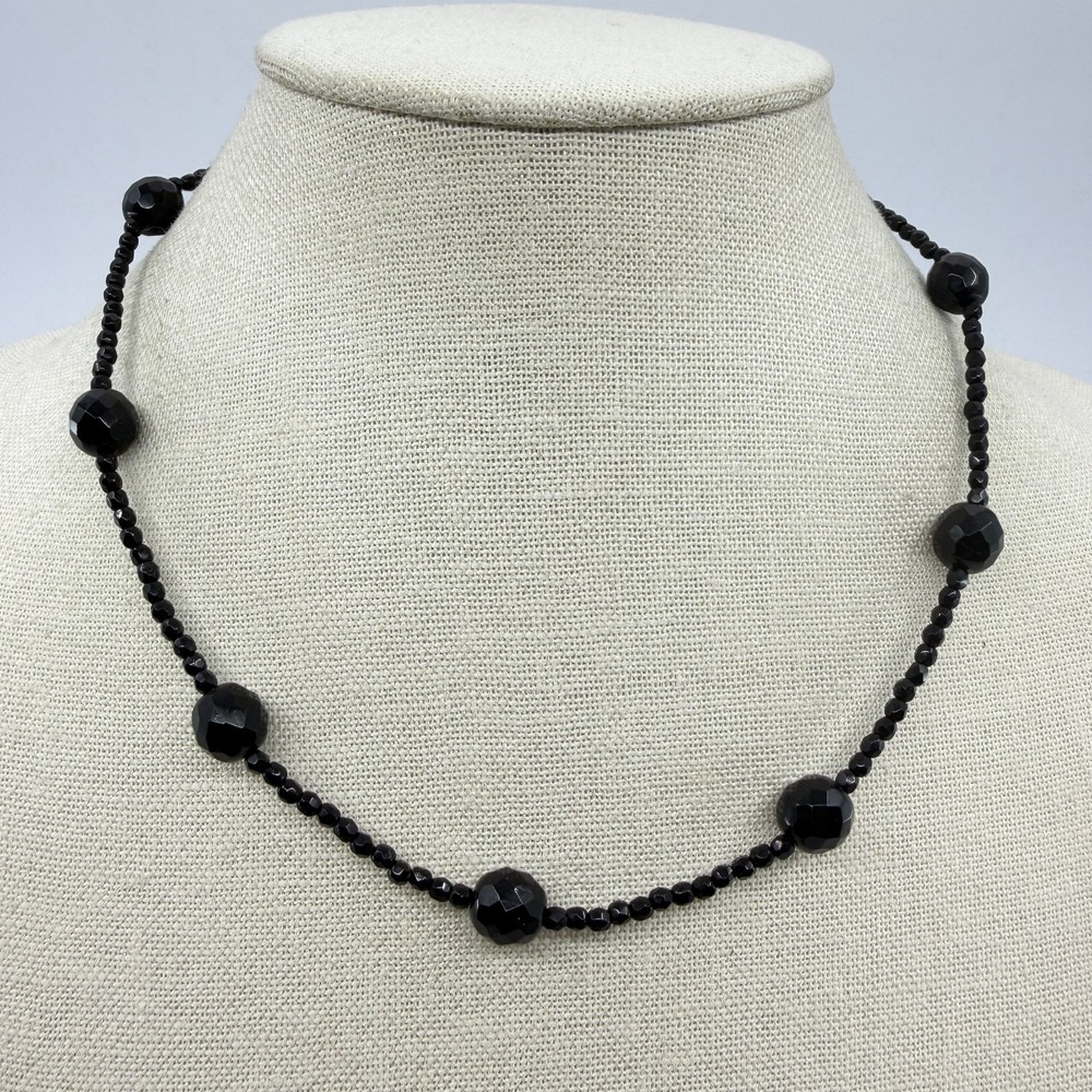 Y2K Black Beaded Necklace Faceted Statement Jewelry Bohemian Layering Gift 80s